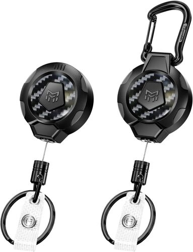 Lot 2 Porte-Clés Rétractable, Version Améliorée, Rétraction 283,5 G, Cordon En Acier Inoxydable De 80 Cm, Porte-Badge Avec Mousqueton Renforcé, Enrouleur De Badge En Fibre De Carbone 3k