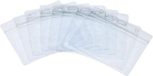 Porte-Badge,50 Paquet Transparent Support De Badge Imperméable Plastique Porte-Cartes Horizontaux Avec Grip Seal Pour Affaires Exposure Bureau 100x82mm
