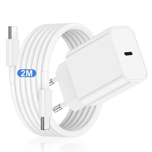 20W iPhone 15 Rapide Chargeur avec 2M USB C Cable,60W Type C Cable Charge Rapide Compatible avec Apple iPhone 15 Plus 15 Pro Max iPad Air MacBook Pro Galaxy S23 S22,USBC Prise Secteur Adaptateur