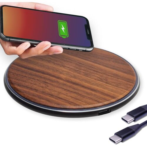 Chargeur Sans Fil Rapide Universel En Bois Naturel | 15w Pd | Élégant Pour Bureau Et Maison | Qi Wireless Avec Câble Usb-C | Iphone 15 14 Pro X Plus | Samsung Galaxy Ultra | Airpods[X433]