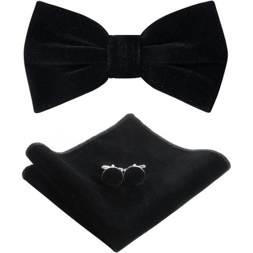 Tianyi-N?ud Papillon Réglable En Velours Pour Homme - N?ud Papillon Pré-Noué - Couleur Unie - Boutons De Manchette - Pour Marié - Avec Boîte Cadeau