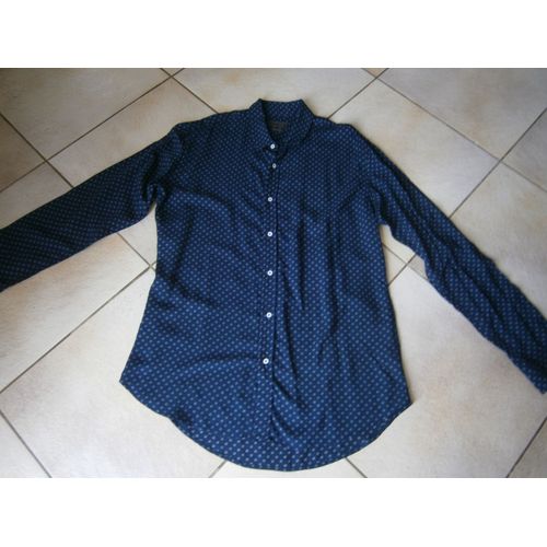 Chemise Manches Longues Bleu Motifs Geometriques Gris Taille Xl Slim Fit Marque Zara Man Neuve Mais Avec Une Entaille Qui A Été Réparée Voir Photo