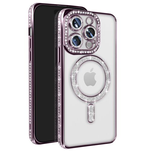 Coque Diamant pour iPhone 14 Pro MagSafe Contour Strass Violet