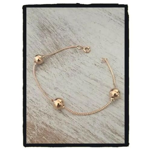 Bracelet - Bijouxia - Maille Torsadée Corde - Plaqué Or 18 Carats - 3 Boules Alternées - 18 Cm
