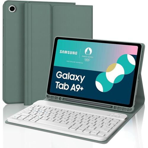 Clavier Samsung Tab A9 Plus 11"" 2023, Azerty Français Étui Clavier Magnétique Bluetooth Sans Fil Etui Housse Pour Samsung Tab A9 Plus (Sm-X210/X216/X218), Vert Foncé