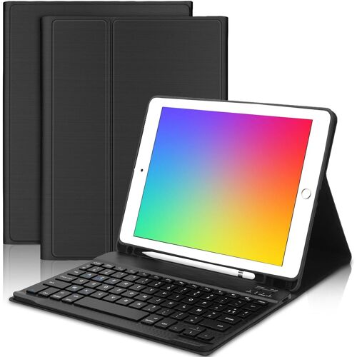 Étuis Clavier Pour Ipad 6eme Generation¿9.7`¿) Ipad 6ème/5ème Génération 2018/2017, Ipad Air 2/1, Ipad Pro 9.7 Coque Clavier Azerty Français Bluetooth Amovible Avec Fente Pour Stylo, Noir