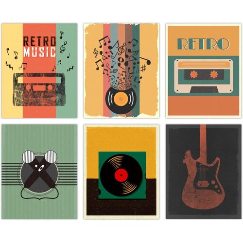 KALANKA-Vintage Musique Affiche Decoration Murale Sur Toile Mur Tableau Decoration Murale Microphone Guitare Coloré Peinture Mur Art populaire Rétro à la Mode Tableaux, Posters et Arts Décoratifs