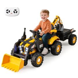 Costway 4 En 1 Tracteur Pour Enfant Avec 6 Roues, Remorque Amovible, Pelle, Seau, Télécommande, Led Et Musique, 3 Ans+, Jaune