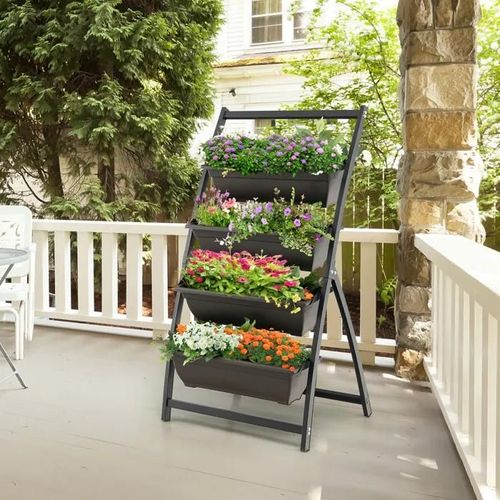 Jardinière Verticale À 4 Niveaux Costway En Métal, 4 Bacs De Plantation, Trous De Drainage, Intérieur Extérieur Pour Légumes Herbes