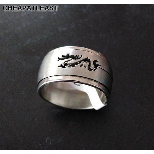Large Bague Tournante Anneau Bombé - Dragon Tribal Yakuza Motif Découpe Gravure Laser - Anti-Stress - Acier Inoxydable - Taille 60 / 19 Mm