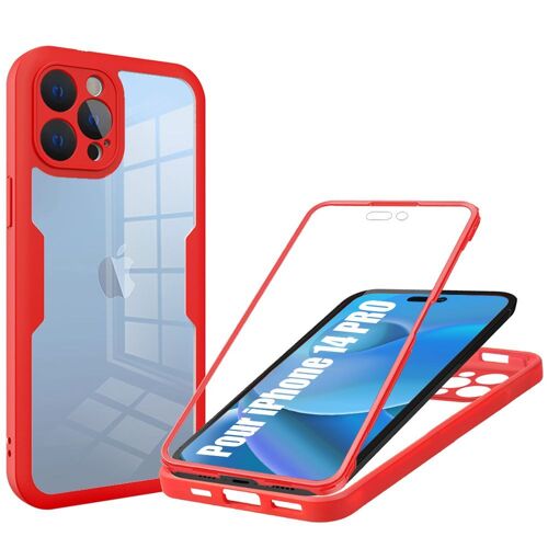 Coque Integrale Iphone 14 Pro Hybride Rigide Bordure Rouge