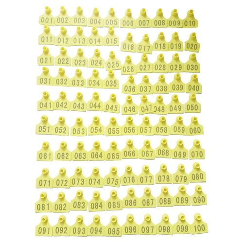 Lot De 100 Étiquettes Auriculaires Numérotées Pour Bétail, En Plastique Jaune, Pour L'élevage