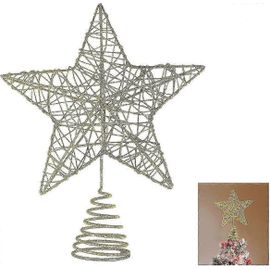 Étoile de Noël Unomor pour sapin de Noël, décoration en métal doré pailleté, motif creux, 25 cm, pour sapin de 1,8 à 2,1 m