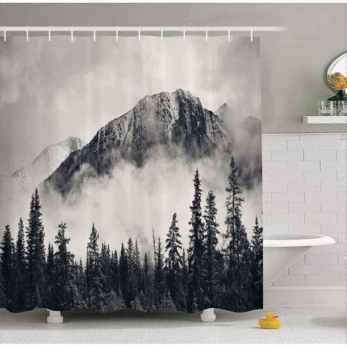 Rideau De Douche Photo Idyllique Représentant Une Falaise Des Smoky Mountains Canadiennes, Décoration D'intérieur Pour Parcs Nationaux, Tissu Polyester Imperméable Pour Salle De Bain