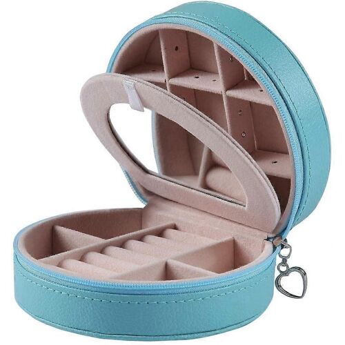 Boîte à bijoux de voyage pour femme (bleu fontaine) - Boîte de rangement portable pour bijoux, boucles d'oreilles et bagues avec compartiments