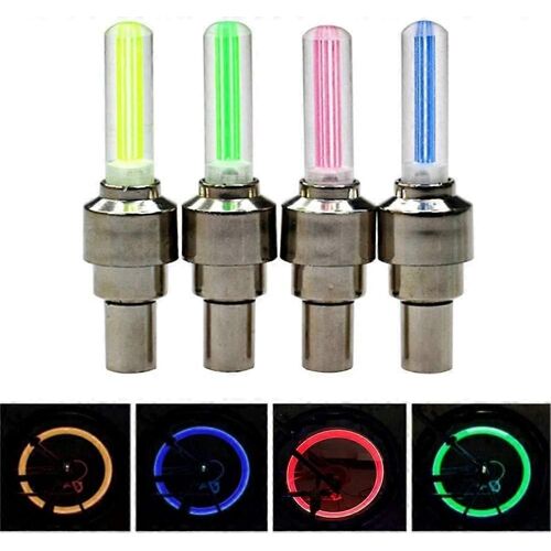 Lot De 4 Éclairages Led Pour Roues De Vélo, Bouchons De Valve De Pneu De Vélo 4 Couleurs, Éclairages Led De Sécurité Étanches Pour Roues De Vélo