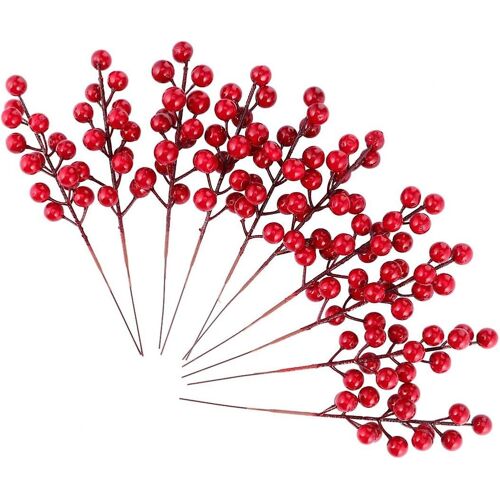 Lot de 10 tiges de baies artificielles de Noël, pics de baies rouges, fausses branches de baies en plastique pour bricolage, couronne de Noël, décoration de maison de vacances