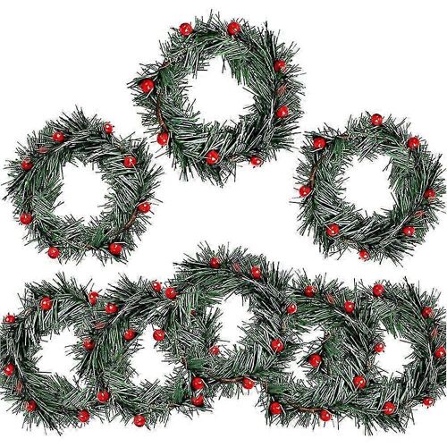 Lot de 8 bougies artificielles en forme de houx et de baies rouges, couronne d'aiguilles de pin pour guirlande de Noël