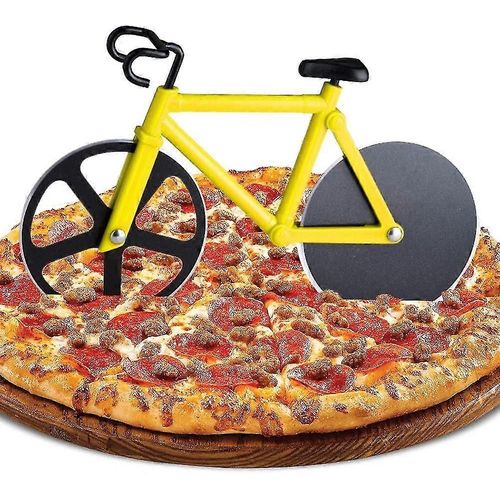 Coupe-pizza vélo, double lame en acier inoxydable, lames ultra tranchantes, revêtement antiadhésif, 18 cm (jaune)