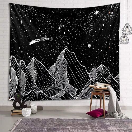 Fangzhuo Mountain Noir et Blanc Tapisserie Murale Suspendue Lune Étoiles Tapisserie Décoration Murale Pour Salon Chambre Dortoir Maison W59 X L51