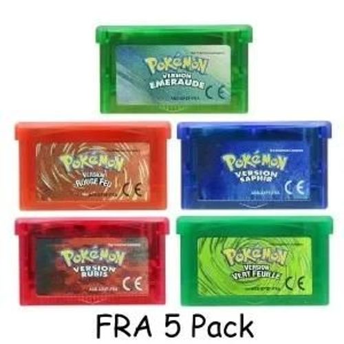 Kadel-Gba Jeu Pokemon Série 32 Bits Cartouche De Jeu Vidéo Console Carte Pokemon Émeraude Feuille Rouge Vert Rubis Saphir Multi-Langue,Fra 5 Pack