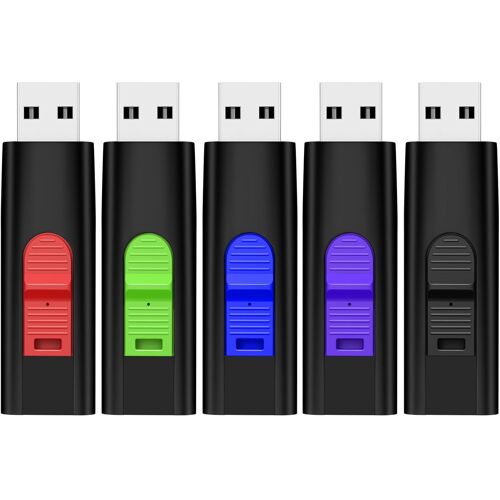 Clé USB 4Go Lot de 5 Cles USB 2.0 Clef USB Mémoire Stick Flash Drive Pivotant Haute Vitesse Stockage U Disque Bon Cadeau (5 Couleurs: Rouge Vert Noir Bleu Violet)