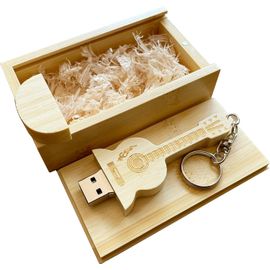 Clé Usb En Forme De Guitare 2.0/3.0 En Bois De Bambou Dans Une Boîte En Bois (2,0/8 Go)