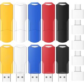 Lot De 10 Clés Usb 2.0 8 Go,Avec 5 Adaptateurs Type-C Et 10 Lanières¿Clef Usb Haute Vitesse Pour Stockage,Transfert Et Sauvegarde De Données
