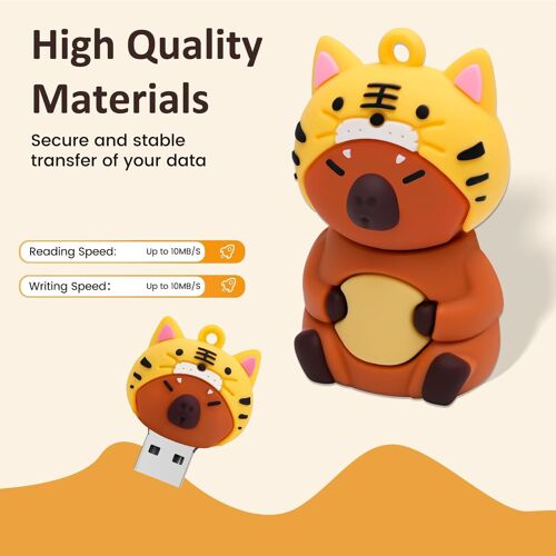 Clé USB 64Go USB Flash Drive Clé de Mémoire USB Clé de Mémoire au Design Mignon de Capybara Convient aux Enfants Etudiants Graduation Cadeau Souvenir Chapeau de Tigre