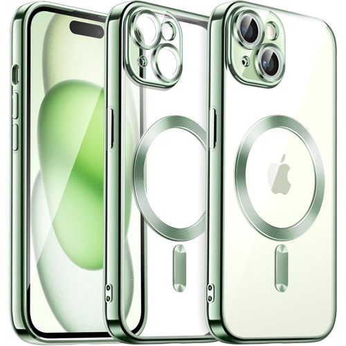 Tea-Coque Souple Clair Pour Iphone 15 6,1 Pouces, Protection Complète D'objectif De Caméra, Compatible Avec Magsafe Recharge Sans Fil, Étui Housse En Tpu Galvanisé Antichoc (Vert)