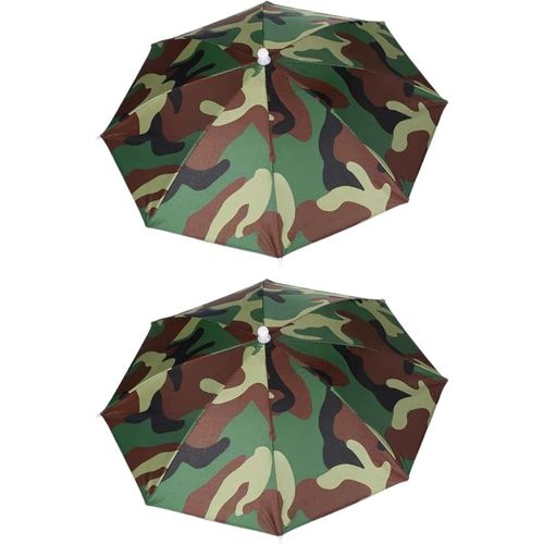 Lot De 2 Chapeaux Parapluie Camouflage, Chapeaux De Soleil Pour Adultes, Parapluies Muraux, Chapeaux De Pêche Avec Compartiments Pour Femmes Et Hommes, Parapluies Pour Enfants Avec Protection Uv