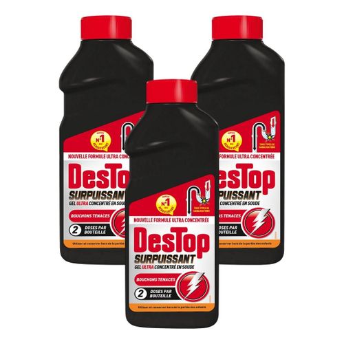 DESTOP Lot de 3 Gels Déboucheur Surpuissant - 2 doses - 500ml