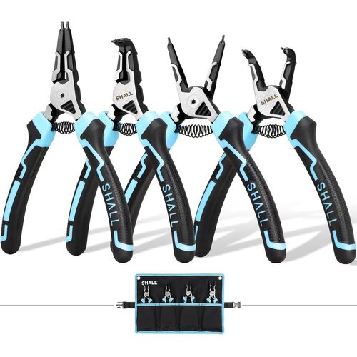 Jeu de pinces à circlips, 4 pièces, pinces à circlips robustes de 7"", pinces à circlips avec pointe de 5/64"", pince de support de retrait d'anneau inversé avec étui portable