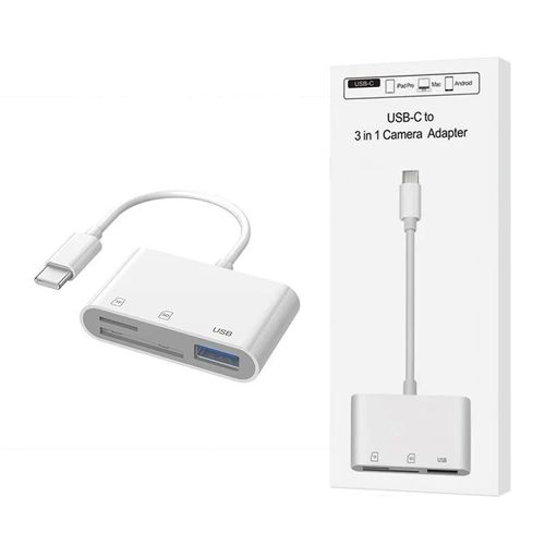 Lecteur de carte SD USB C pour iPhone iPad Mac 3 en 1, adaptateur de carte de caméra mémoire USB-C, double emplacement et Port USB, ordinateur portable Android USBC