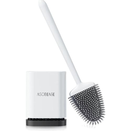 Brosse de Toilette en Silicone : Tête FlexibleLong MancheFixation MuraleSupport à séchage Rapide pour Le Nettoyage de la Salle de Bain (Noir)