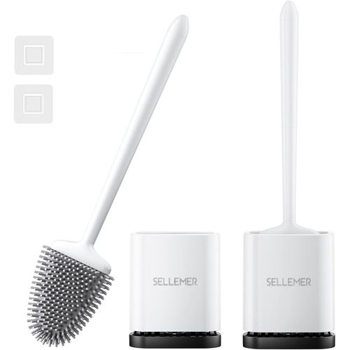 Brosse WC SiliconeBalai WC Montage Mural/au Solavec Support Ventilé à Séchage RapideBrosse Plate pour Toilette de Salle de Bain(Argenté)