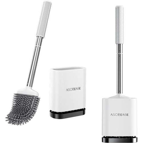 Brosse de Toilette en Silicone : Tête FlexibleLong MancheFixation MuraleSupport à séchage Rapide pour Le Nettoyage de la Salle de Bain (Noir)