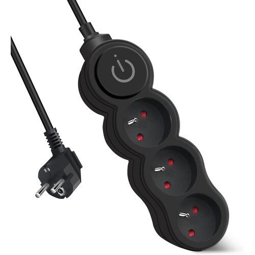 KALANKA-Bloc Multiprises 3 Prises avec Interrupteur, Rallonge 1,5 m 250 V avec sécurité Enfant, Noir
