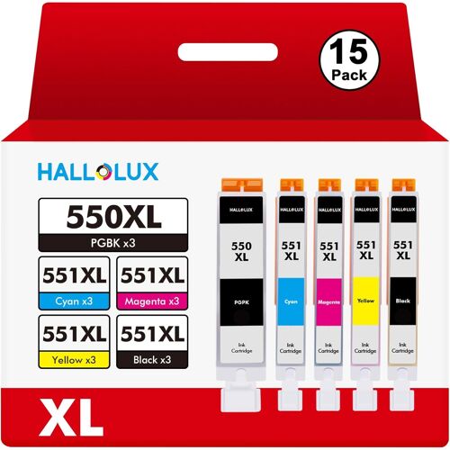 550XL Cartouches d'encre Compatible Remplacement pour Canon 550 551 PGI-550XL pour Pixma MX925 iP7200 iP7250 MG5650 MG7550 MG6350 MG6650 MX725 MX920 (PGBK Noir Cyan Magenta Jaune,15-Pack)