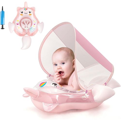 Flotteur Gonflable Licorne Pour Bébé Avec Auvent De 3 À 6 À 12 Mois Pour Bébé Fille Et Tout-Petit Bouée De Piscine Pour Bébé Siège Gonflable Pour Bébé Avec Auvent D'ombrage Pour 6-12-18-36