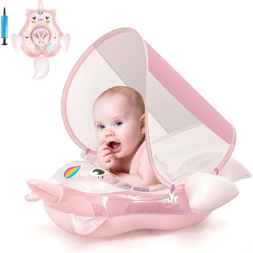 Flotteur Gonflable Licorne Pour Bébé Avec Auvent De 3 À 6 À 12 Mois Pour Bébé Fille Et Tout-Petit Bouée De Piscine Pour Bébé Siège Gonflable Pour Bébé Avec Auvent D'ombrage Pour 6-12-18-36