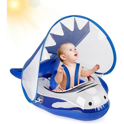 Bouee Bebe, Bouee Gonflable Piscine Bebe Anneau De Natation Bébé Avec Parasol Amovible, Sangles Réglables Et Support Inférieur, Flotteur De Natation Pour Bébé De 6-26 Mois