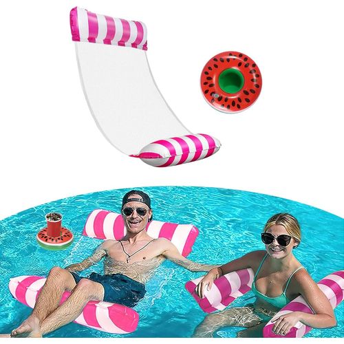 Hamac Piscine, 1 Pièces Matelas Gonflable Piscine Durable, Matelas Piscine Filet Avec 1 Porte-Gobelet Gonflable, Hamac Gonflable Facile À Transporter, Pour Adultes Et Enfants