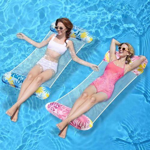 2 Pièces Flottant Hamac Gonflable, Matelas Piscine Gonflable, Hamac À Eau Avec Filet Et Pompe À Air, Pliable Hamac De Piscine, Bouee Piscine Pour Adultes Et Enfants, Piscine Et Plage