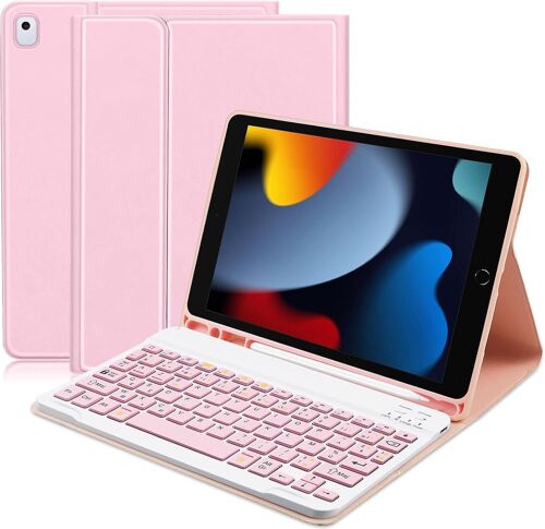 Clavier Coque pour iPad 10.2 9ème/8ème/7ème Génération 2021/2020/2019, AZERTY Français, Air 3 2019, Pro 10.5, Amovible Bluetooth sans Fil, Étui Réveil/Sommeil Automatique, Rose
