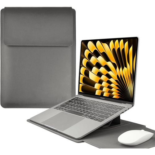 13-14 Pouces Housse Pour Ordinateur Portable Avec Support Fonction Pour Laptop, Pu Cuir Ordinateur Portable Sleeve Pour Macbook Air/Macbook Pro/Surface Dell Lenovo Hp Asus Acer Pc 13""-14"", Gris
