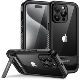 Wqs-Coque Pour Iphone 15 Pro Max Étanche Antichoc [Avec Support Arrière] Incassable 360 Intégrale [Protection Écran+Camera] Ip68 Waterproof Chantier Imperméable Pour Iphone 15 Pro Max, Noir