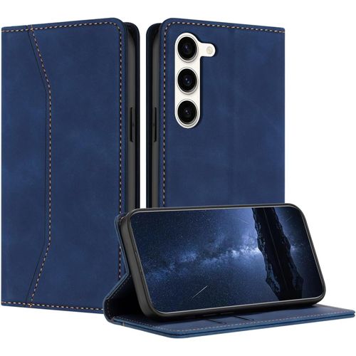 Wqs-Coque Compatible Avec Samsung Galaxy S23, Etui Protection Housse Premium En Cuir Pu, Pochette Flip Case Porte Carte Magnétique Étui Pour Samsung Galaxy S23(Bleu)