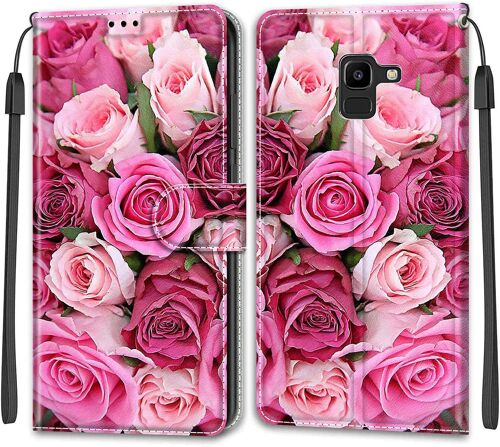 Coque pour Samsung Galaxy J6 2018, Etui Samsung J6 2018, Housse de Galaxy J6 2018 en Cuir PU, etui Housse en Cuir de Protection avec [Magnetique] Flip Portefeuille Antichoc Case(Rose 2)