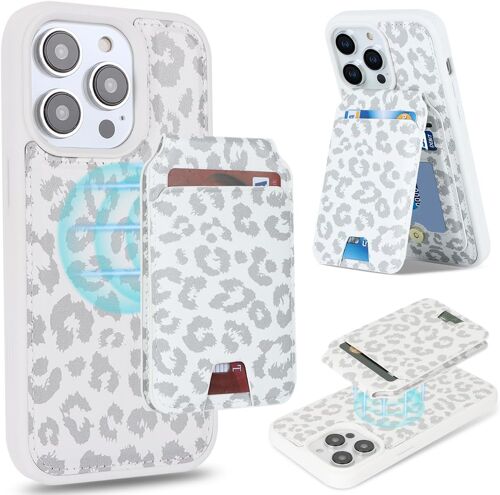 SJZG-For Coque Iphone 11 Pro Compatible Avec Magsafe Etui Für Iphone 11 Pro Avec Porte Cartes Détachable Coque Portefeuille Cuir Pour Femmes Et Hommes- Imprimé Léopard Blanc
